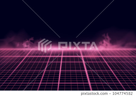 Wireframe perspective grid with pink smoke. Abstract background. Vector illustration 104774582