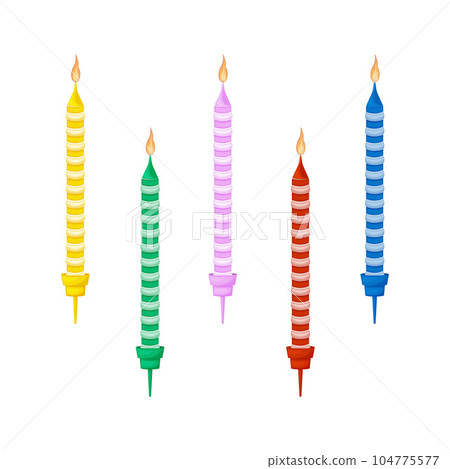 Candles for the cake. A set of colorful candles for a cake for a holiday. Holiday, birthday, party. Vector illustration in cartoon style, isolated on a white background. 104775577