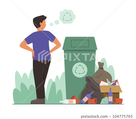 Man Looking Heap of Garbage and Thinking of Recycle 104775765