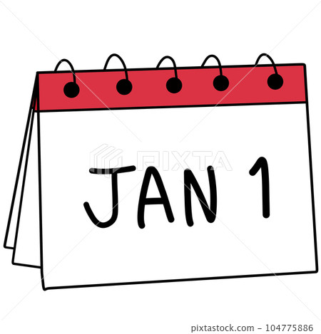 Drawing of calendar of Jan 1st isolated on transparent background for usage as an illustration and a decorative element 104775886