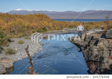 Autum Abisko Canyon River Abiskojakka National Park, Norrbottens, Norrbottens Lapland landscape north of Sweden Autum Abisko Canyon River Abiskojakka National Park, Norrbottens, Norrbottens Lapland landscape north of Sweden 104776400