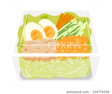 一次性容器中的蔬菜沙拉和金槍魚玉米 104776598