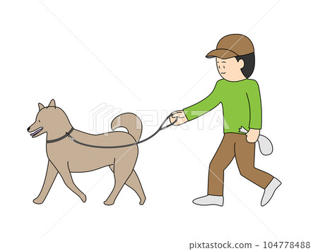 一個男人遛柴犬的插圖 一個男人遛柴犬的插圖 104778488