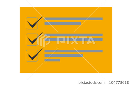 Checklist 3_Checked (horizontal, front, document, no text, orange, 1 sheet) 104778618