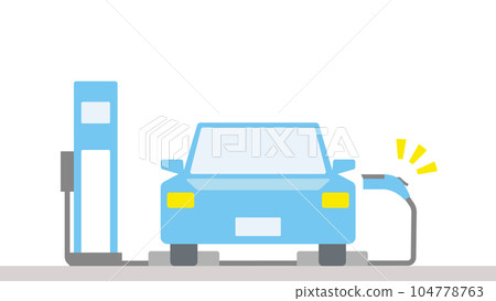 描繪電動汽車在停車場從正面充電的插圖 描繪電動汽車在停車場從正面充電的插圖 104778763