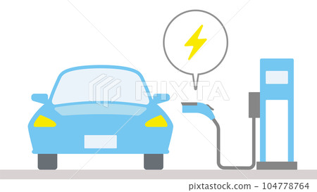 描繪電動汽車從正面在充電站充電的插圖 描繪電動汽車從正面在充電站充電的插圖 104778764