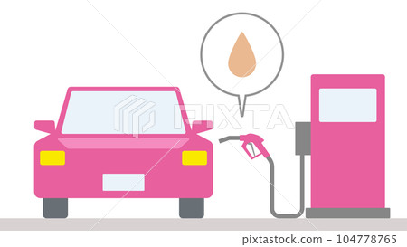 插圖描繪了一輛汽油車在加油站從前面加油 插圖描繪了一輛汽油車在加油站從前面加油 104778765