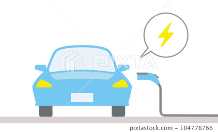 Illustration depicting the charging of an electric car from the front Illustration depicting the charging of an electric car from the front 104778766