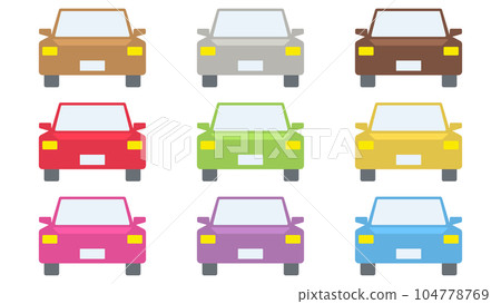 簡單地從正面畫出轎車型的彩色變化插圖組 104778769