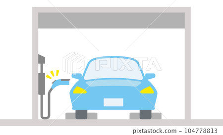 插圖描繪了車庫中電動汽車從前面充電的情況 插圖描繪了車庫中電動汽車從前面充電的情況 104778813