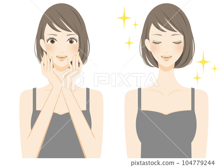 解決皮膚問題 皮膚美麗的女人的插圖 解決皮膚問題 皮膚美麗的女人的插圖 104779244