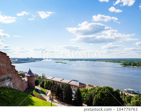 view of Volga River in Nizhny Novgorod city view of Volga River in Nizhny Novgorod city 104779763