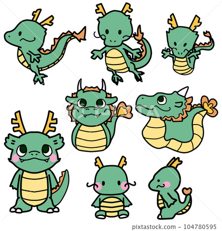 A cute deformed dragon color illustration set that can be used for New Year's cards in the year of the dragon 104780595