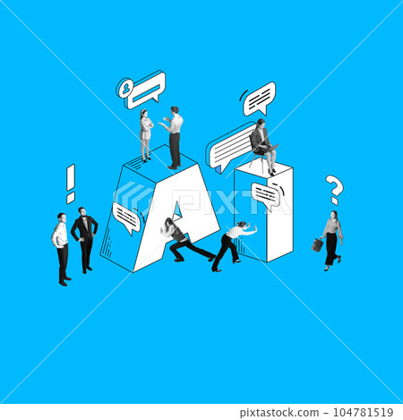 Innovations. Employees, business people working with artificial intelligence services. New impact in projects. Contemporary art collage. Innovations. Employees, business people working with artificial intelligence services. New impact in projects. Contemporary art collage. 104781519