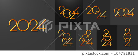 Happy New Year 2024 Signs Set Happy New Year 2024 Signs Set 104781931