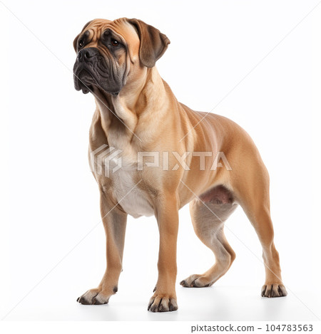 Boerboel dog close up portrait isolated on white background. Brave pet, loyal friend, good companion, 104783563