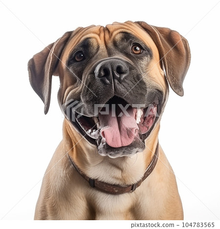 Boerboel dog close up portrait isolated on white background. Brave pet, loyal friend, good companion, 104783565