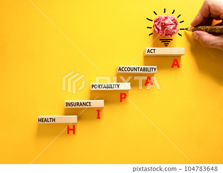 HIPAA symbol. Concept words HIPAA health insurance portability accountability act on wooden block. Beautiful yellow background. Business HIPAA health insurance portability accountability act concept. HIPAA symbol. Concept words HIPAA health insurance portability accountability act on wooden block. Beautiful yellow background. Business HIPAA health insurance portability accountability act concept. 104783648
