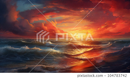 Sunset over the sea,panorama . AI Generative 104783742