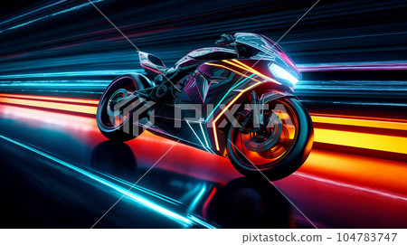 Futuristic fantasy motorbike on highway. AI Generative 104783747