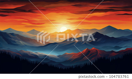 Sunset over the mountains ,panorama . AI Generative 104783761