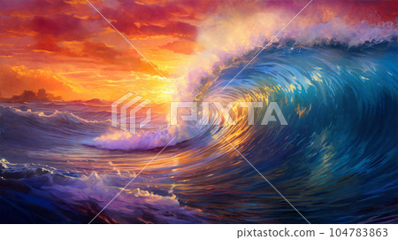 Sunset over the sea,panorama . AI Generative 104783863