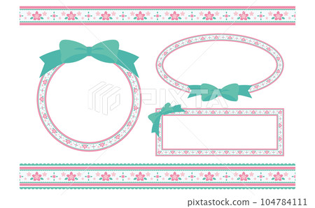 復古可愛蒂羅爾風格絲帶框架線粉紅色花朵 復古可愛蒂羅爾風格絲帶框架線粉紅色花朵 104784111