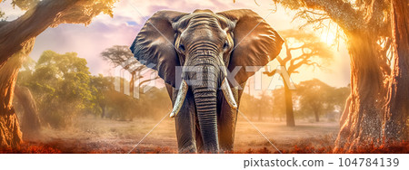 elephant in africa savannah, made with Generative AI 104784139