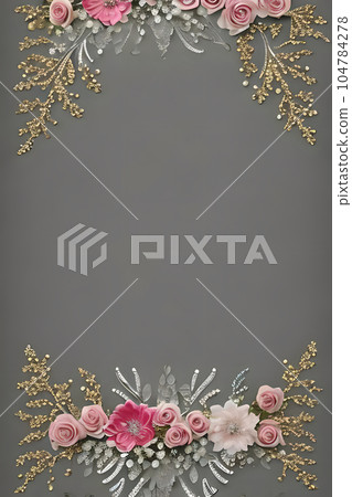 Colorful simple floral decoration, tiny flower illustration, background template, creative arrangement of nature and flowers. Good for banner, wedding card invitation draft, design element, and other. 104784278