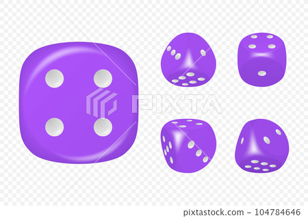 Vector 3d Realistic Purple Game Dice with White Dots Set in Different Positions Isolated. Gambling Games Design, Casino, Poker, Tabletop, Board Games. Realistic Cubes, Random Numbers, Rounded Edges Vector 3d Realistic Purple Game Dice with White Dots Set in Different Positions Isolated. Gambling Games Design, Casino, Poker, Tabletop, Board Games. Realistic Cubes, Random Numbers, Rounded Edges 104784646