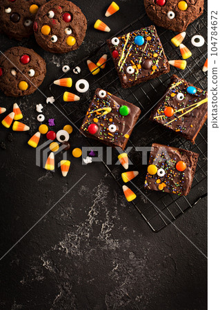 Chocolate monster brownies homemade treats for Halloween 104784672