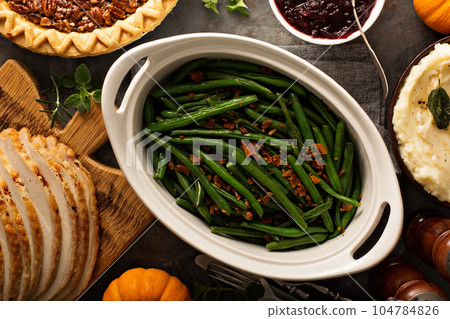 Green beans with bacon for Thanksgiving or Christmas dinner Green beans with bacon for Thanksgiving or Christmas dinner 104784826