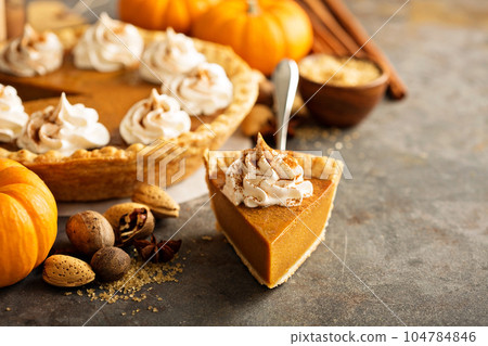 Pumpkin pie with whipped cream Pumpkin pie with whipped cream 104784846