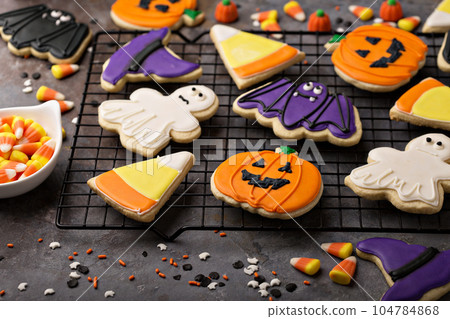 Halloween cookies decorated with royal icing Halloween cookies decorated with royal icing 104784868