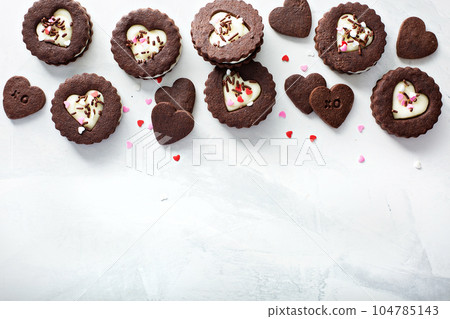 Chocolate cookie sandwiches for Valentines Day Chocolate cookie sandwiches for Valentines Day 104785143