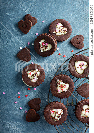 Chocolate cookie sandwiches for Valentines Day 104785145