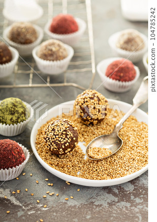 Healthy truffles with dates and nuts Healthy truffles with dates and nuts 104785242