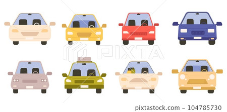 Cartoon car collection. Various cars front view, transportation or logistic. Personal vehicle, city and suburb transport for people, vector set 104785730