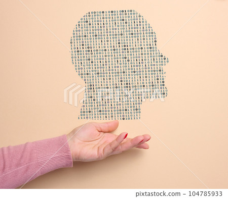 Human head silhouette. Artificial intelligence training based on the available information. Processing of arrays of information Human head silhouette. Artificial intelligence training based on the available information. Processing of arrays of information 104785933