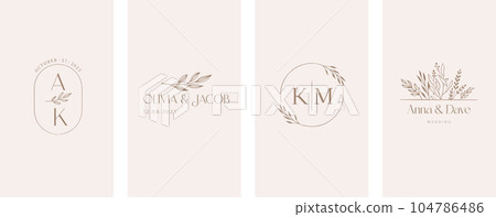 Wedding logos, hand drawn elegant, delicate and minimalist monogram collection Wedding logos, hand drawn elegant, delicate and minimalist monogram collection 104786486