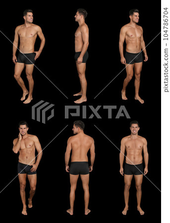 Collage of man in underwear on black background 104786704