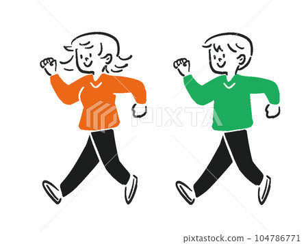 一個男人和一個女人歡快地行走的鬆散插圖 一個男人和一個女人歡快地行走的鬆散插圖 104786771