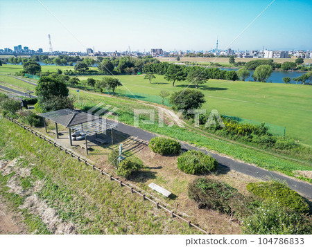 "Chiba Prefecture" Drone view of Yagiri Matsudo City 104786833