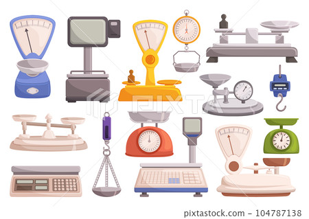 Set Of Store Scales Precise And Reliable Weighing System Used In Retail Settings. Equipped With A Sturdy Platform 104787138