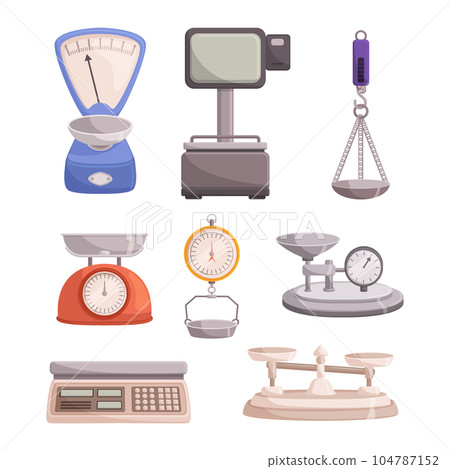 Store Scales, Set Of Precision Vector Scales Used In Retail Environments For Accurately Weighing And Measuring Products 104787152