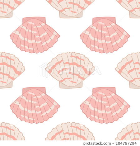Cute seamless pattern with cartoon style pink seashells. Cute seamless pattern with cartoon style pink seashells. 104787294