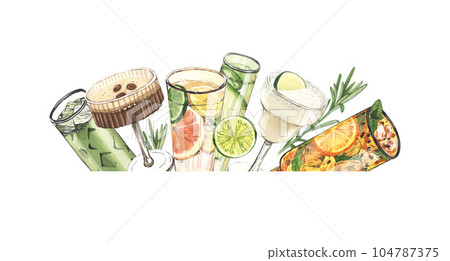 Watercolor cocktail glasses: martini, gin,margarita,mojito,liquor,rum,moscow mule. Hand-drawn illustration isolated on white background. Perfect for recipe lists with alcoholic drinks, for cafe Watercolor cocktail glasses: martini, gin,margarita,mojito,liquor,rum,moscow mule. Hand-drawn illustration isolated on white background. Perfect for recipe lists with alcoholic drinks, for cafe 104787375