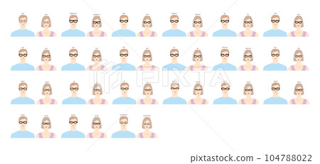 Set of Cat Eye glasses frames glasses on women and men flat character fashion accessory illustration. Sunglass front 104788022