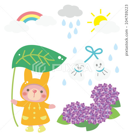 一隻兔子在雨天行走 104789223