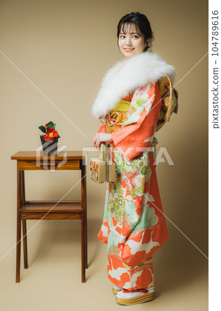 Furisode seijin-shiki feather stole Furisode seijin-shiki feather stole 104789616